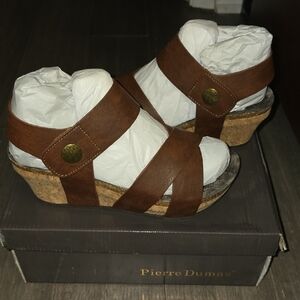 Pierre Dumas Brown Cork Wedge Sandals